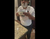 Woman pretends to eat moving dough stitch 