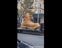 Big timbs boot on truck