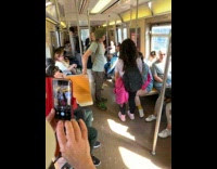 Collab WINY - Woman with blue vespa scooter ride the train