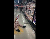 Woman pulls out opened bag of cheese 