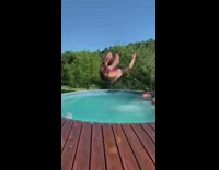 Guys jump out pool superhero pose deck 