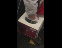 Guy carries box of birds on subway train