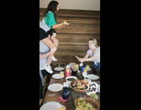 Woman shoulder ride pictorial food bird hands