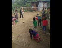 Little girl running start white ball fail 