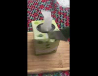 Green knife cuts into tissue box