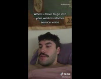 Guy switches to work customer service voice