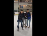 Blue jacket guy falls ice skating rink