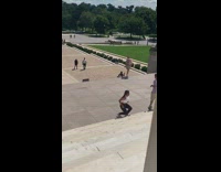 Girl handstand legs split spins in circle