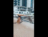 Lady does handstand splits bridge railing
