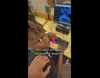 Guy tells friend to log off of computer after putting hand on shoulder 