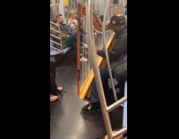 Guy plays harp serenades passengers on subway