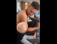 Baby stares at dad while he eats 