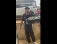 Woman says Domino Hoohoo to delivery man