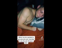 Guy pierces the nipple of his friend knocked out