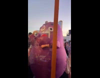 Grimace vs Grimace fight at Halloween party