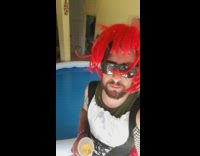 Guy red wig beer jump kiddie pool