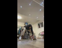 Guy film dance tiktok stumble on dog