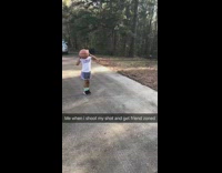 little girl purple misses basketball shot