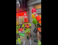 Traffic cone heads hitting cones on balloon stand 