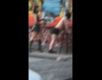 Girl whips shirtless guy black ski mask 