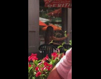 Woman black top selfie photo shoot restaurant