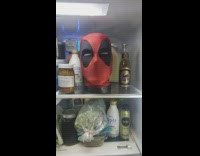 Girl opens refrigerator deadpool head moves talks 