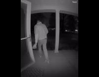 Man walks out house slips on floor