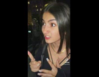 Girl black shirt and white shirt talking like a witch Hocus Pocus acting