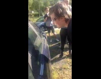 Slow motion guy head butt hits head on car window glass fail