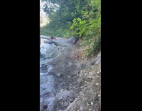 Boy tries swinging on rope fell down