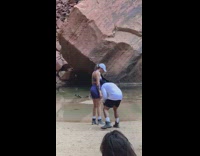 Woman violet outfit look big rock pictorial