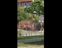 Three women tiktok dance on the stairs park