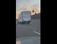 RV vehicle dragging broken exhaust pipe and then pipe falls off