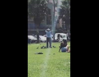 man calls pigeons sit on arms