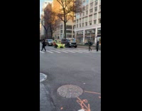 Grinch on green car drive on street