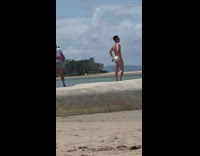 Man white underwear pose on the beach