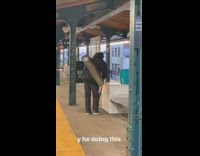 Collab Subway Creatures - Guy sprays shoes and himself train station