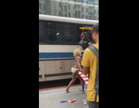 Trump costume mask lady american flag pt. 2 
