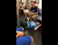 Blue jersey frontflips on poles and falls down on subway train