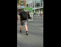 Woman step on pole photo shoot street