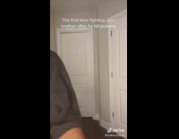 Skit of sibling who realizes brother is now stronger