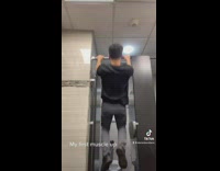 Guy does muscle up in bathroom and hits head 