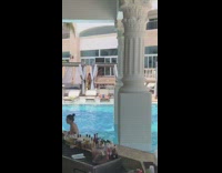 Green yellow red bikini girl lifeguard chair 