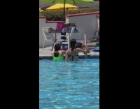 Black bikini girl tiktok dances pool ladder 