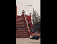Guy attempts to skate down stairs fail 