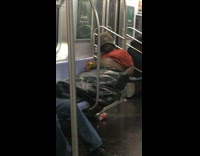 Man falls asleep inside of a trashbag while riding the subway #BluePointWhatTheL