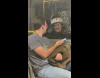 Motorcycle rider pranks bus passenger 