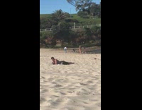 Woman bikini photo shoot seaside beach seagulls