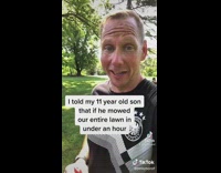 Dad tells about how he lies to get his son to mow lawn