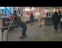 Man clown mask sit workout on scaffolding